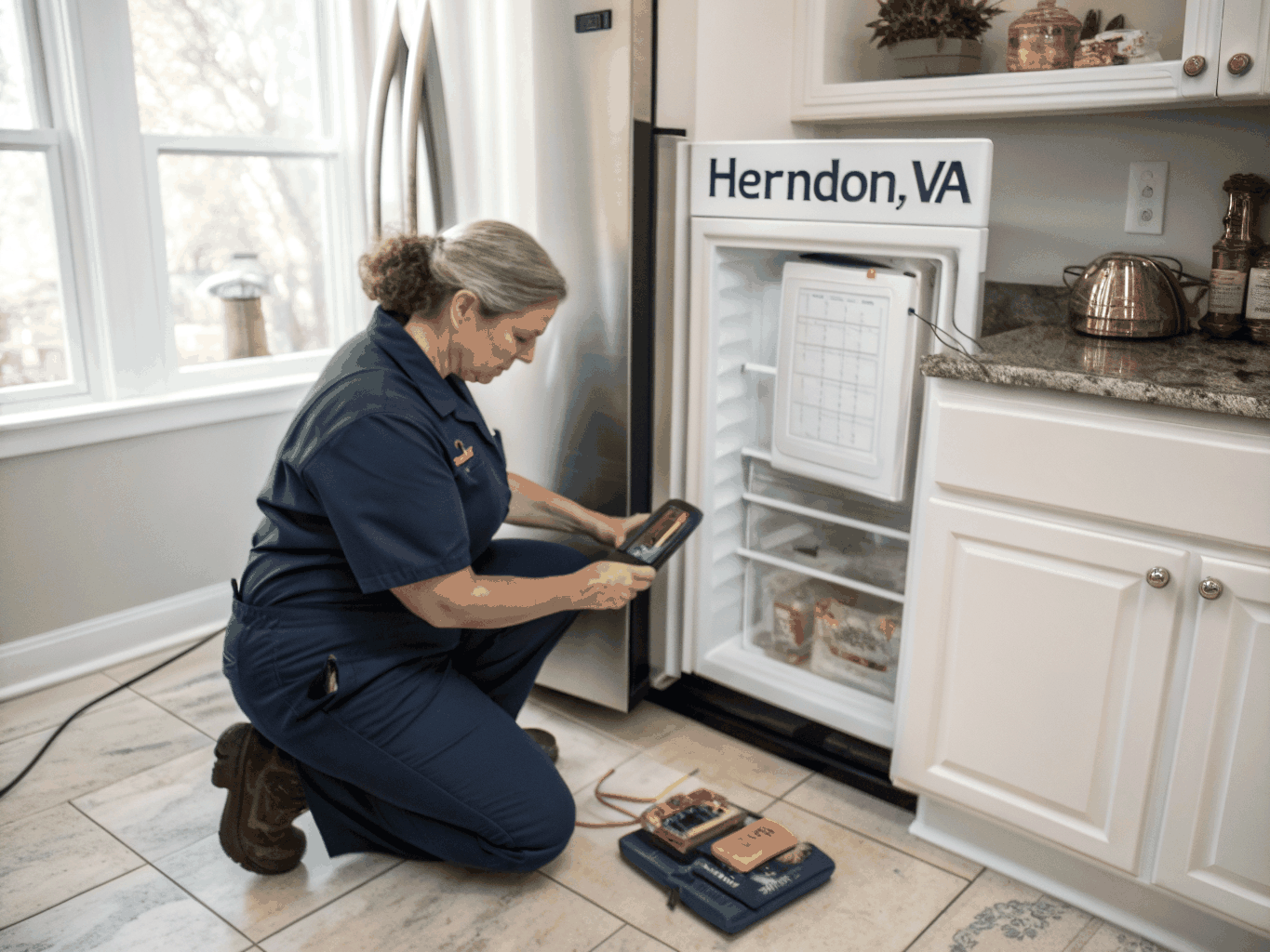 Certified appliance technician performing high-voltage safety diagnostics