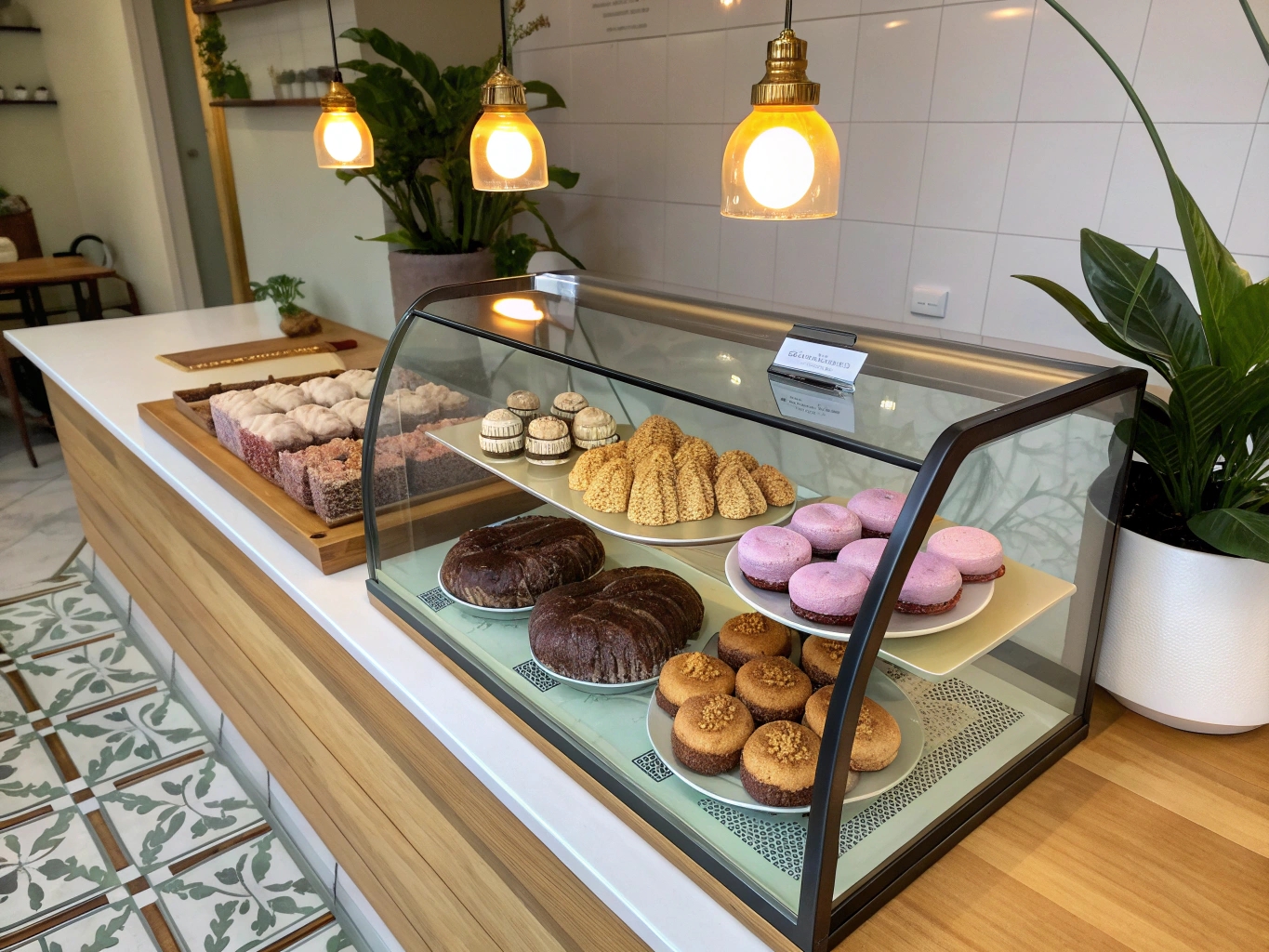 Bakery refrigerated display case with glass shelves