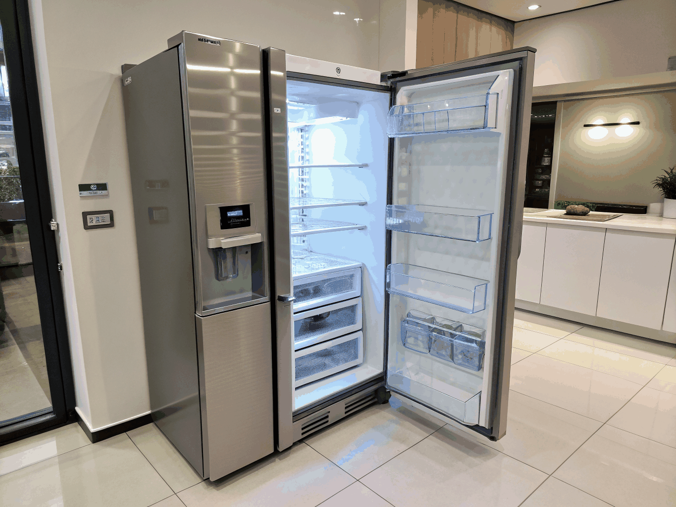 Commercial display refrigerator showcasing refrigerated foods