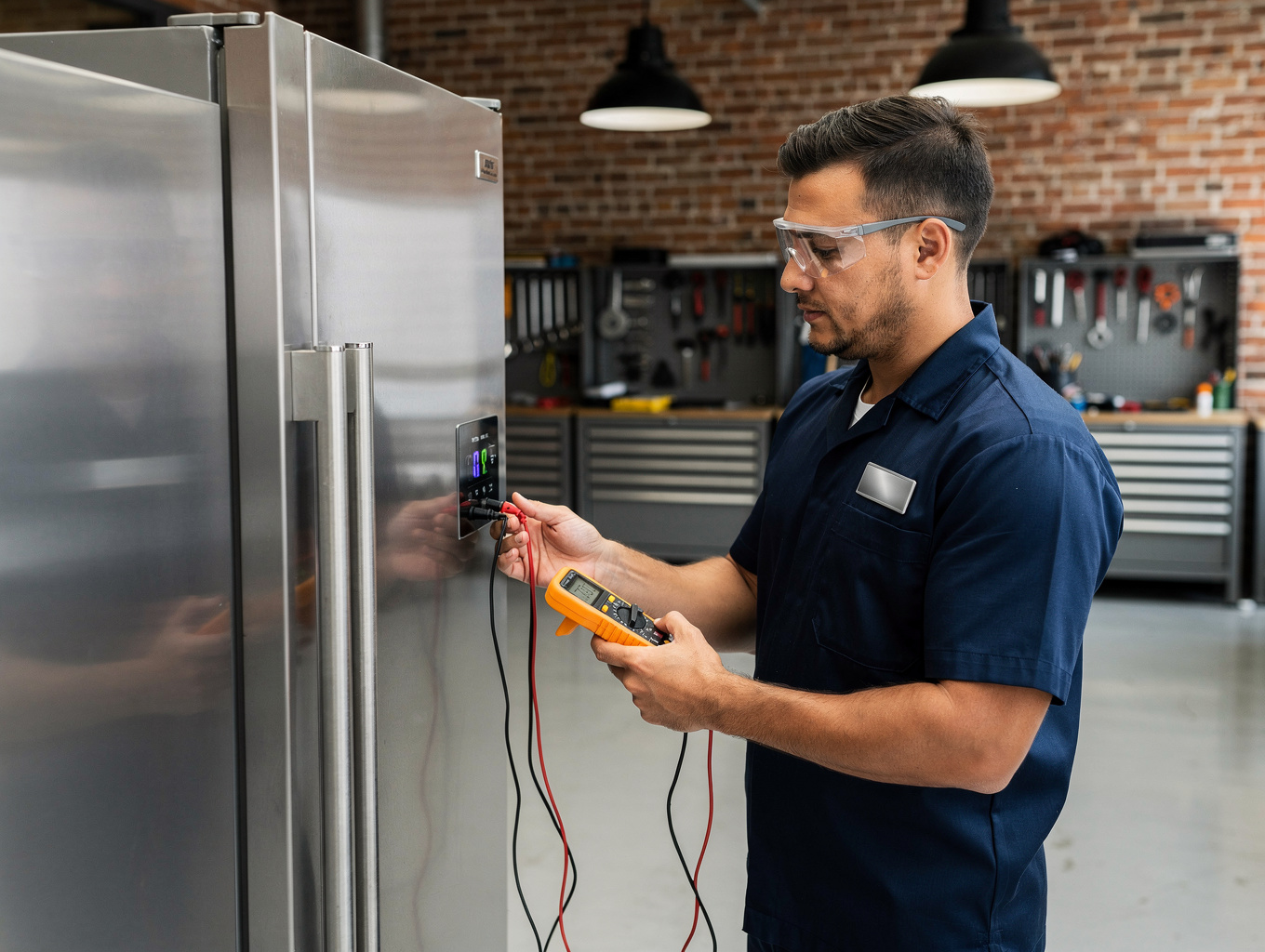 Technician servicing a commercial walk-in freezer unit in Johns Creek GA