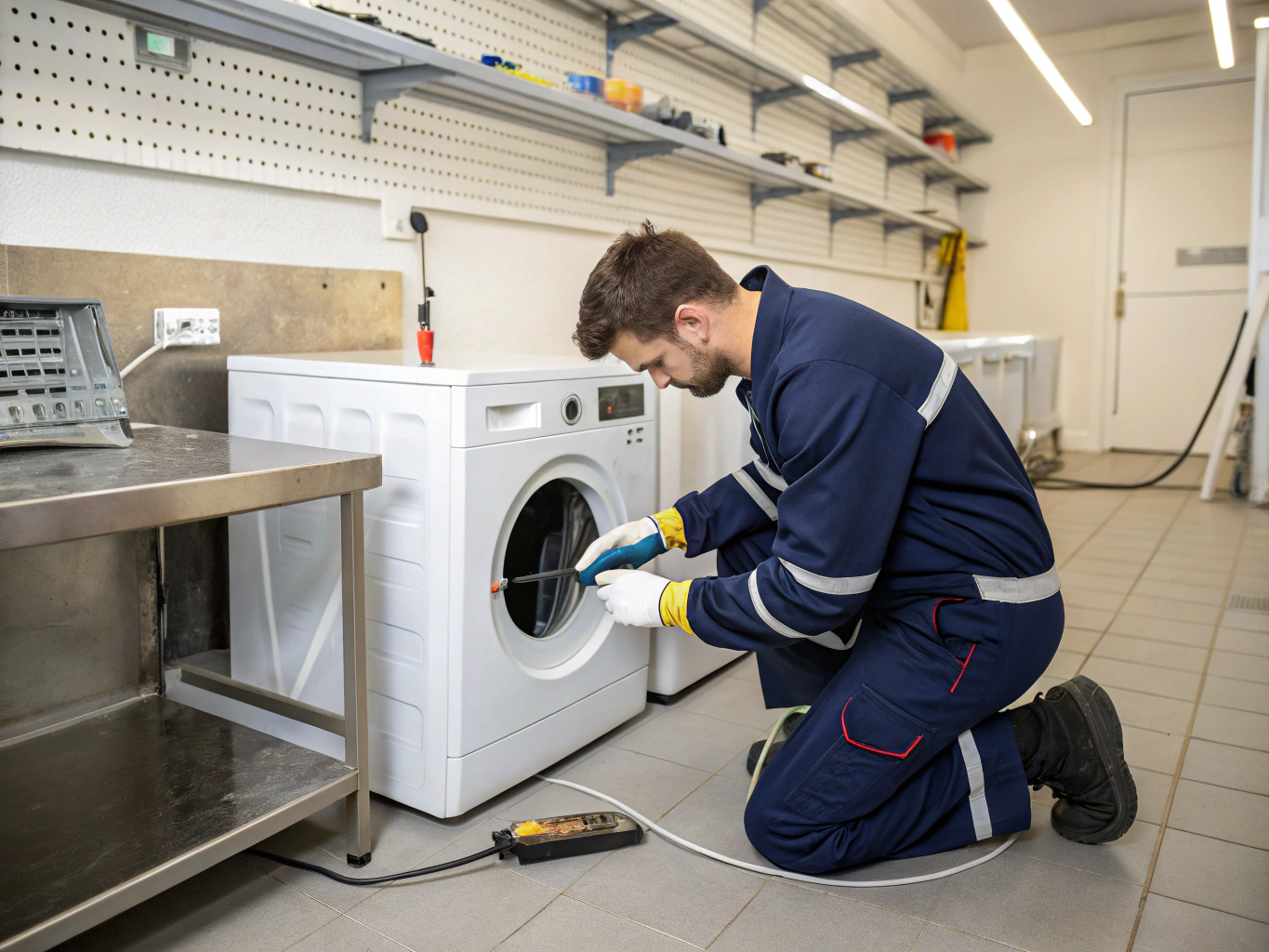 Professional technician servicing a residential dryer in Johns Creek