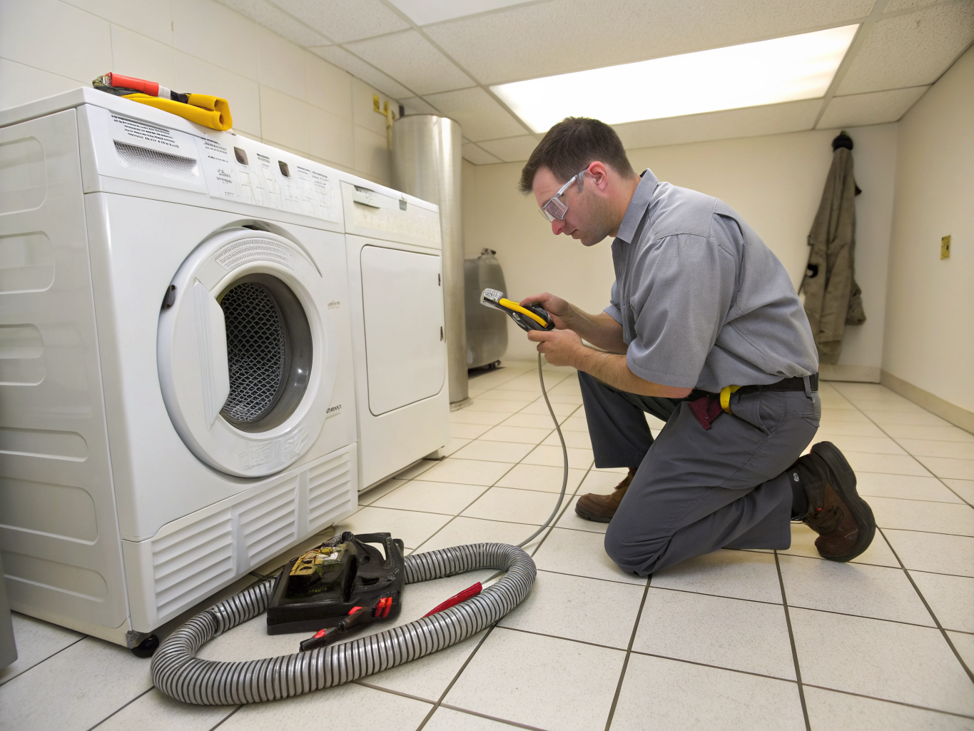 Maytag heavy duty dryer maintenance in progress